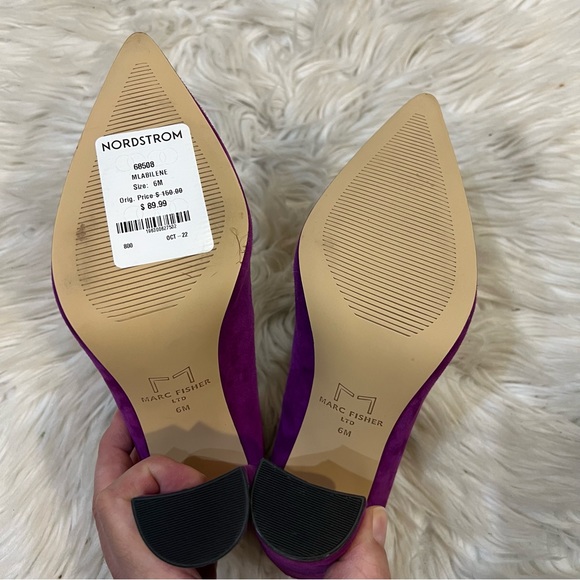 Marc Fisher LTD Magenta Suede Abilene Pointy Toe Block Heel Pumps Size 6M - Picture 8 of 9